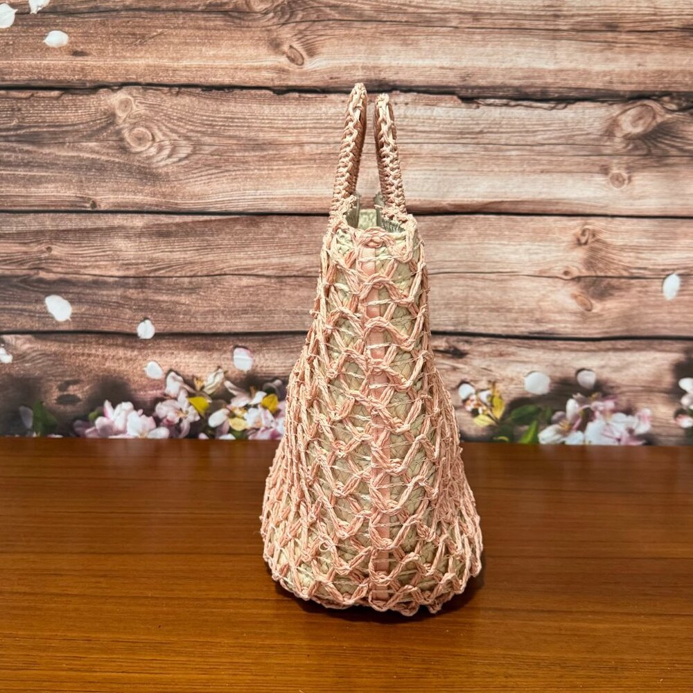 A New Day Paper Straw Handheld Small Tote Handbag Pink/Natural - Picture 4 of 8